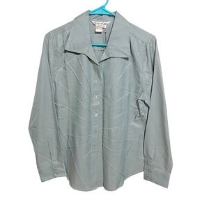 WinterSilks NWT Women’s Blouse Medium Blue Silk Blend Starburst Seam Work Wear